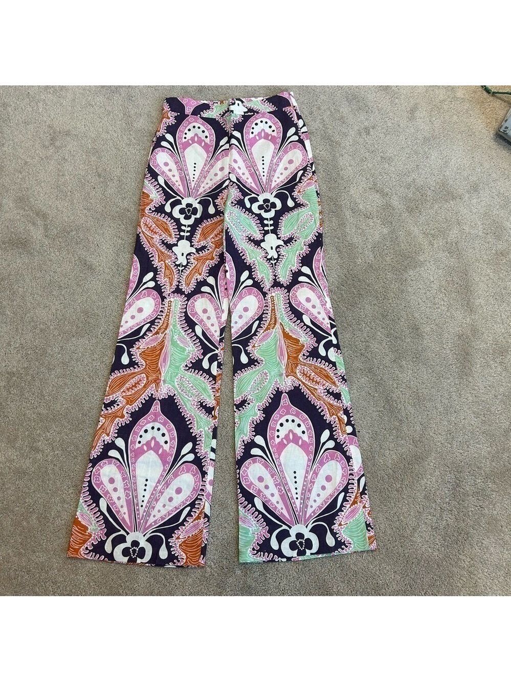 Zara paisley multicoloured printed retro bohemian flare pants - Picture 5 of 15